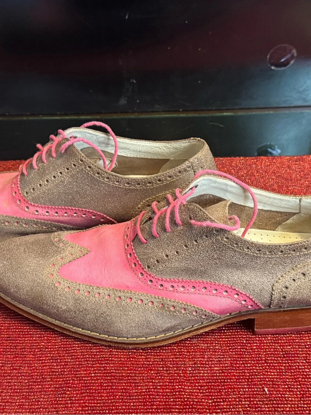 Cole Hahn Pink Grayish/Brown Leather Wingtip Oxford Shoes Men’s size 9